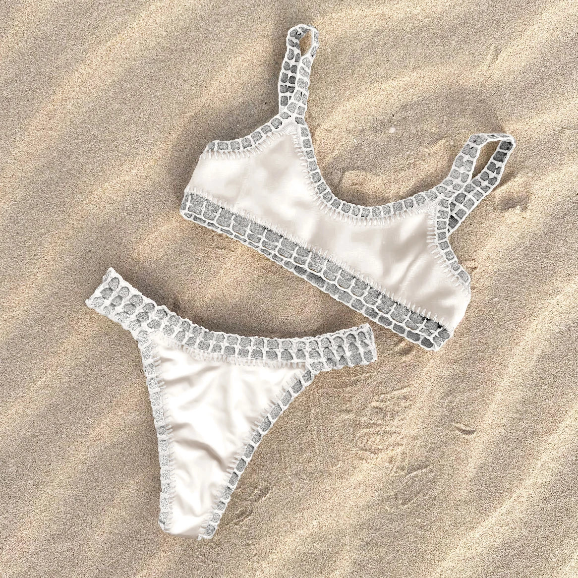 Crochet Bikini 2025 Bandeau Biquini Women Sexy Swimsuit Female Push Up Swimwear Solid Patchwork Bathing Suit Handhook Beachwear