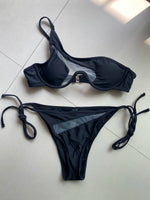 One Shoulder Mesh Bikinis Underwired V-Bar Bikini Women Swimwear Female Swimsuit Two-pieces Bikini Set Push Up Bathing Suit Swim