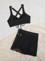 Vintage Black Two Piece Bikini Set 2026 Women Pleate Drawstring Push Up High Waist Skirt Swimwear Beach Bathing Suit Swimsuit
