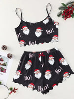 Christmas Clothes Cute Soft Gingerbread Print 2 Pieces Pajama Set Women's Sleepwear Crop Tops and Shorts Sets Loungewear