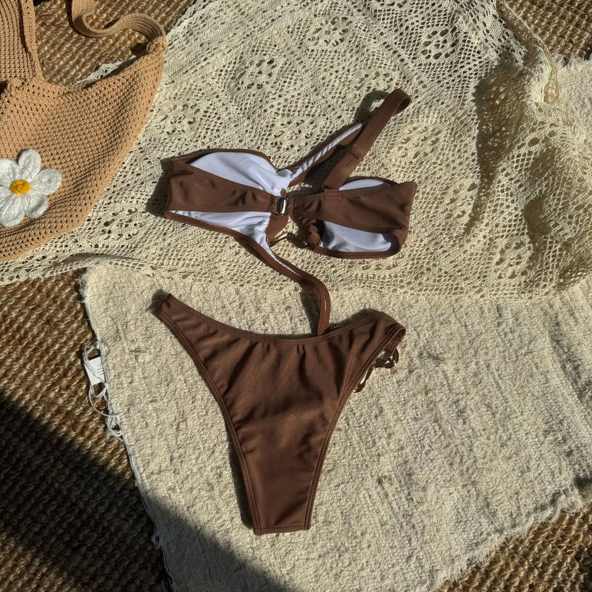 DEKA Hollow Out Bikini One Shoulder Swimwear 2025 Women Metal Designer Backless Thong One Piece Swimsuit Summer Bathing Suits