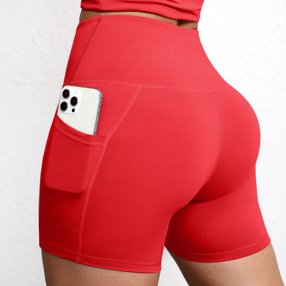 Solid Pocket Shorts Women Fitness Sports Short High Waist Yoga Short Cycling Comprehensive Training Jog Squat Proof