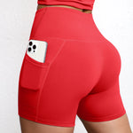 Solid Pocket Shorts Women Fitness Sports Short High Waist Yoga Short Cycling Comprehensive Training Jog Squat Proof