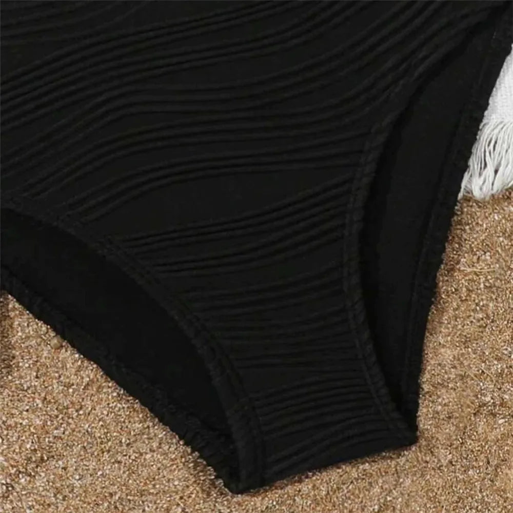 Beige Texture Solid Swimwears 3 Piece Bikini Set Cover Ups U Shapped Sexy Swimsuit Women 2026 Bathing Suit High Waist Bikinis
