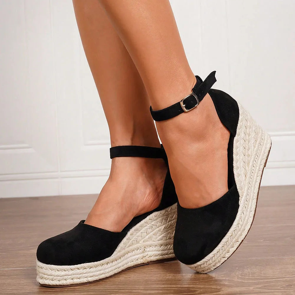 2025 Comfy Walk Big Size 43 Summer Bohemian Platform Espadrilles Sandals Women Ankle Strap Sandals High Heels Wedges Shoes Woman