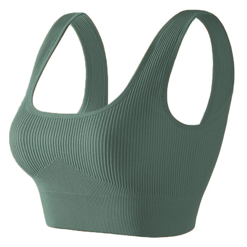 Women'S Ribbed Seamless Sports Bralettes,High Stretch Knit Fabric, Solid Color, with Removable Pads for All Seasons