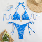 Sexy Rose Red Flower Print Micro Thong Bikini Women Swimwear 2026 String Halter Swimsuit Swimming Wear Triangle Bikinis Sets
