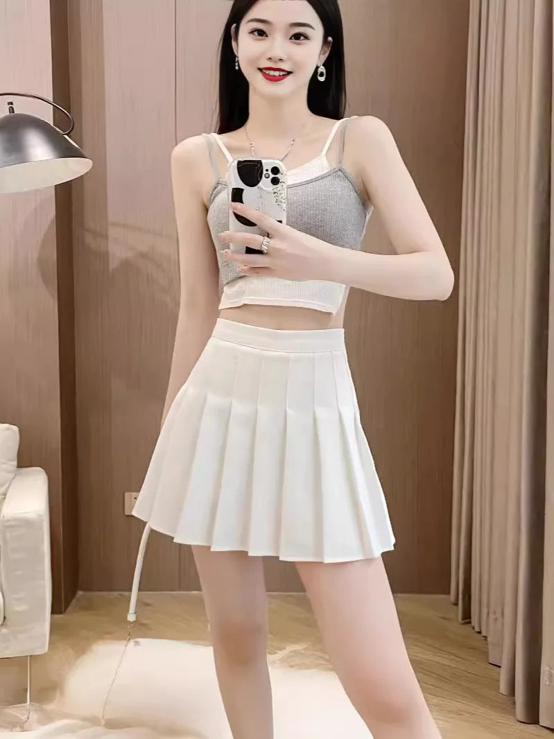 Women Pleated Skirt High WaistA-Line Mini Skirt School Girl JK Uniform Skirt Skater Skirt Tennis Skirt White Plus Size