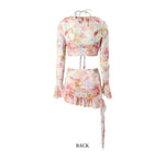 Bikinis Set Swimsuit Women Sweet Floral Prints Summer Girlish Sexy Ruffles Korean Style High Waist Swimwear Fashion Beach Wear