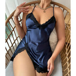 Red Women's Sexy Silk Satin Night Dress Sleeveless Nighties Deep V Backless NightgownsLuxury Nightgown Lace Halter Sleepshirts