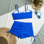 Wrinkled Knotted Shorts High Waist Bikini Female Swimsuit Women Swimwear Two-pieces Bikini Set Tankini Bathing Suit Swim Beach