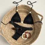 Sexy Beige Black Micro Bikini Set 2026 Women Pearls Strap Push Up Bra Pleate Thong Swimsuit Beach Bathing Suit Holiday Swimwear