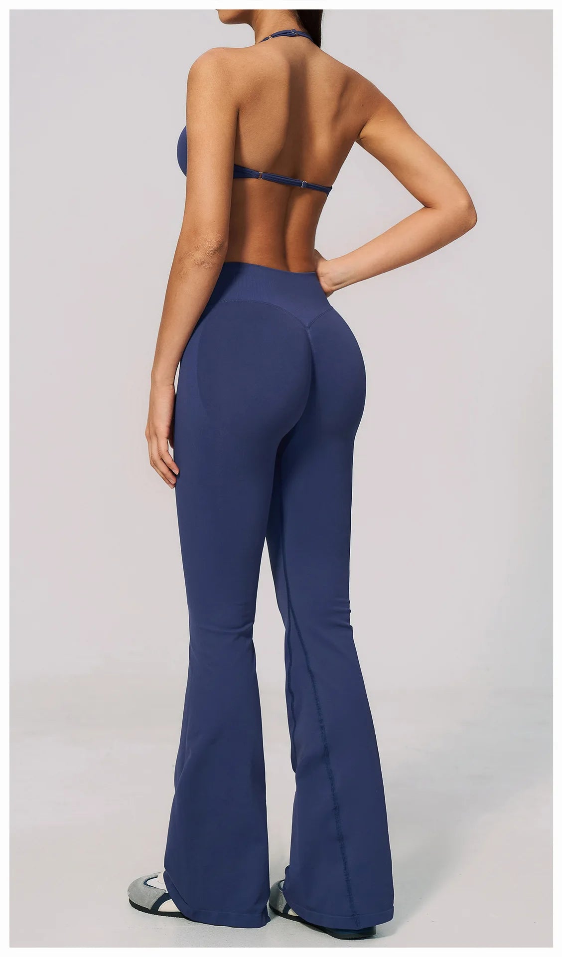 Summer Fitness Suit Women Seamless Hanging Neck Pleate Sports Bra Yoga Sets High Waist Wide Leg Leggings Running Athletic Wear