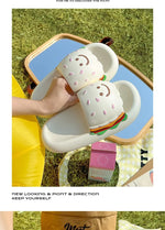 CartoonCutesy3D Sesame Burger Slippers for Women, Summer Outdoor & Home Wear, Anti-Slip Thick Soles, Flat Back Slides,Flip Flops