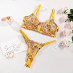 Sexy Floral Fancy Lingerie Lace Embroidery Fairy Seamless Tulle Underwear See Through Exotic Sets for Women Fahion Bilizna Set