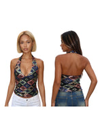 Summer Women Sequin Vest Open Back Sleeveless Halter Slim Fit Tank Tops Sexy Fashion Street Retro Corset Shirts