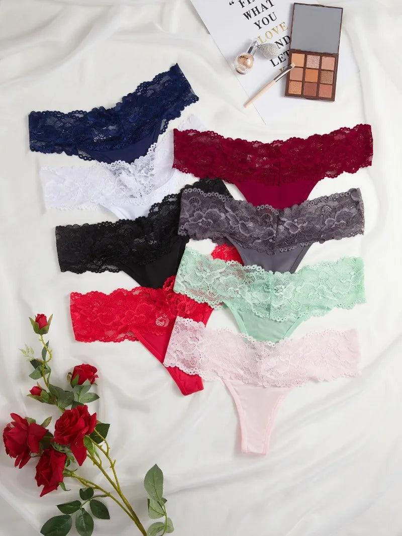 10pcs/set New Style Women's Sensual Intimate Panties Low-Rise Multi-Color Lace Trim Sexy Soft Breathable Skin-Friendly Underwear