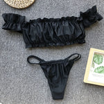 Ruffled Frilled Off Shoulder Bikini Women Swimsuit Female Swimwear Two Pieces Bikini Set Bandeau Bather Bathing Suit Swim Lady