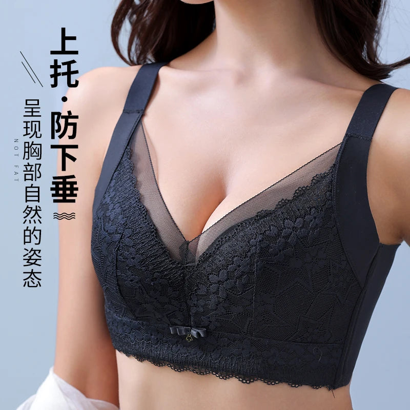 Spring And Summer New Five-breasted Thin Hole Cup Breathable Bra Without Underwire, Breast-proof Sagging Underwear Looks Thin Bh