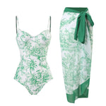 2 Pieces Retro Printed Swimsuit With Cover Up Sexy Women Swimwear 2025 V Neck Bikinis Female Biquini 3XL Bodysuit Beachwear