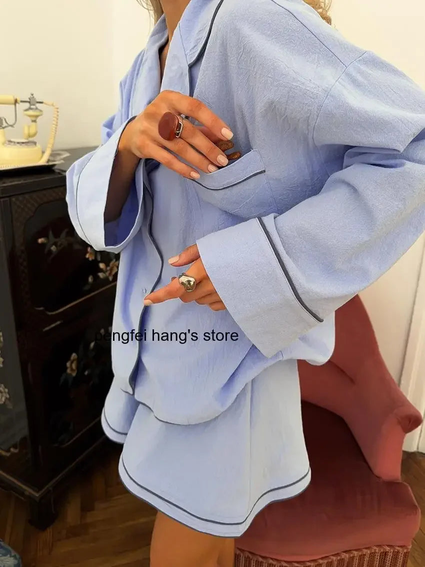 Soft Skin-Friendly Pure Cotton Women Pajama Set 2026 New European Style Long Sleeve Autumn Home Sleepwear Loungewear