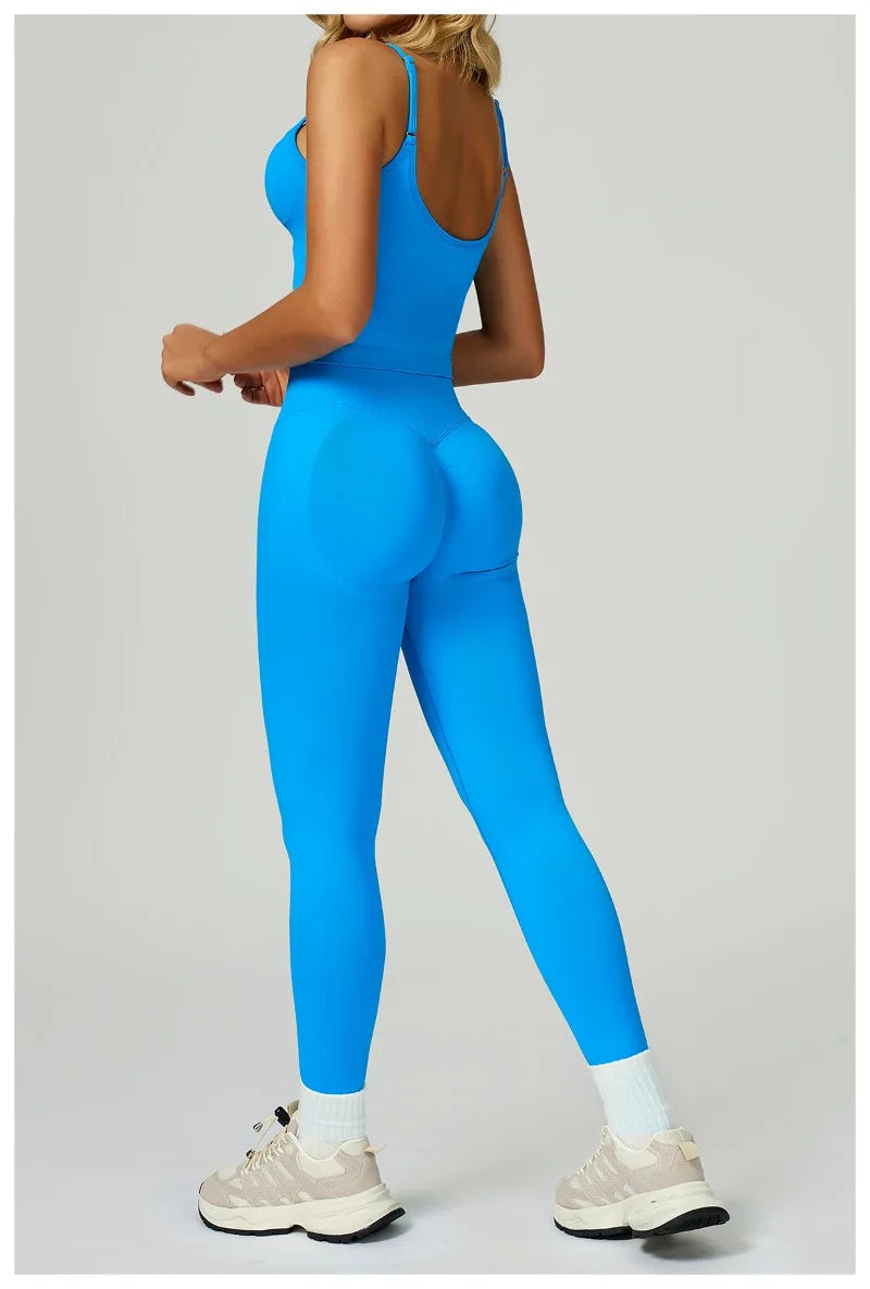 2 Pieces Women's Seamless Yoga Set Fitness Running Sports Set Slim Fit High Waist Beautiful Back Tracksuit