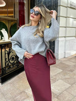 Foridol Autumn Winter Burgundy Satin Skirt Women Party Silk Skirt High Waist Straight Long Faldas Mujer Christmas Skirt