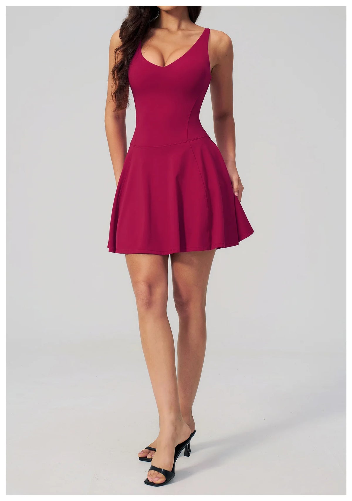 Bodycon Tennis Dress with Shorts Pocket Women Speed Dry Sleeveless V Neck One Piece Sport Outfit Short Dress Fitness Yoga Set