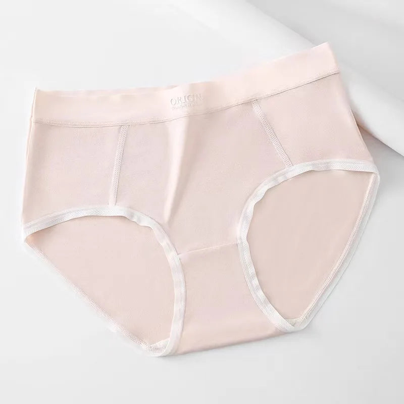 Simple Versatile Color Contrast Ladies Mid Waist Skin Friendly Panties Summer Breathable Cotton Crotch Soft Comfortable Briefs