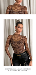European and American style sexy leopard print mesh earrings tights T-shirt tops women's inner tops
