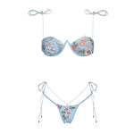 Flowers Printed Halter Underwired V-Bar Bikini Women Swimwear Female Swimsuit Two-pieces Bikini Set High Cut Bathing Suit Swim