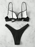 Sexy Underwire Bikini 2026 Women Black Ribbed Push Up Bra Thong Swimsuit Brazilian Beach Bathing Suit Holiday Swimwear Biquini