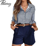 Phantasy Office Lady Shirt Women Pink Striped Tops Long Sleeved Shirt Pocket Streetwear Spring Autumn Casual Female Shirt