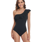 Sexy Ruffle One Piece Swimsuit Thong Swimwear Women 2024 White Monokini Wine Red Swim Suits High Cut One Shoulder Bathing Suit