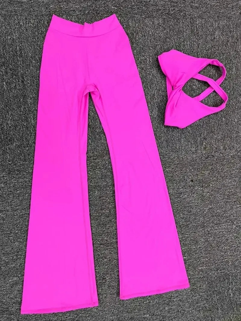 Women's Seamless Yoga Sets Brushed Fabric Flared Hip-Lifting Pants Cross Beauty Back Bra Suits Gym Workout Fitness Training Sets