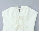 Bowknot Off Shoulder Strapless Party Short Dress for Women 2025 Elegent Lady White Pleated Mini Vestidos Female Backless Dress