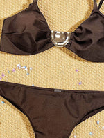 New Metal Buckle Micro Bikini Set 2026 Women Coffee Push Up Bra Bandage High Waist Swimsuit Beach Bathing Suit Swimwear Biquini