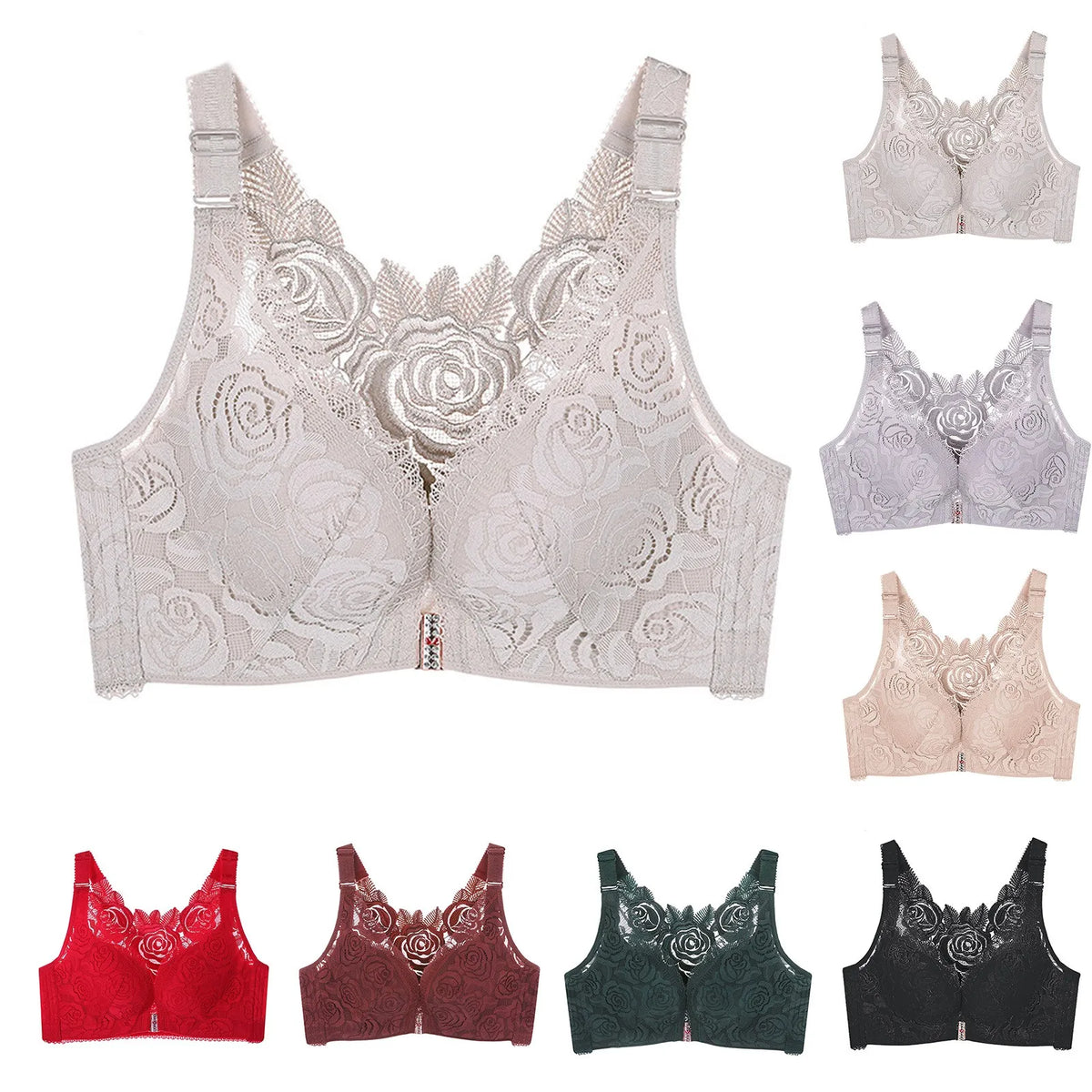 Women's Rose Floral Lace Bra Wireless Bralettes No Underwire Comfort Push Up Lingerie Sexy Ladies Underwear Plus Size 44e