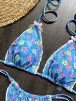 Floral Print Halter Micro String Bikini Female Swimsuit Women Swimwear Two-pieces Bikini Set Bow Knotted Bathing Suit Swim Lady