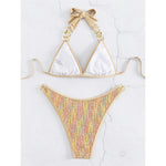S - XL Halter Shiny Sequin Metal Ring Bikini Women Swimwear Female Swimsuit Two-pieces Bikini Set Bather Bathing Suit Swim V5108