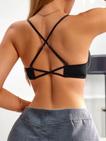 Single-Piece Everyday Solid Color Simple Bra Front-Clasp Knitted Push up Bra Sexy Cross-Strap Decorative Back Design Women's Bra