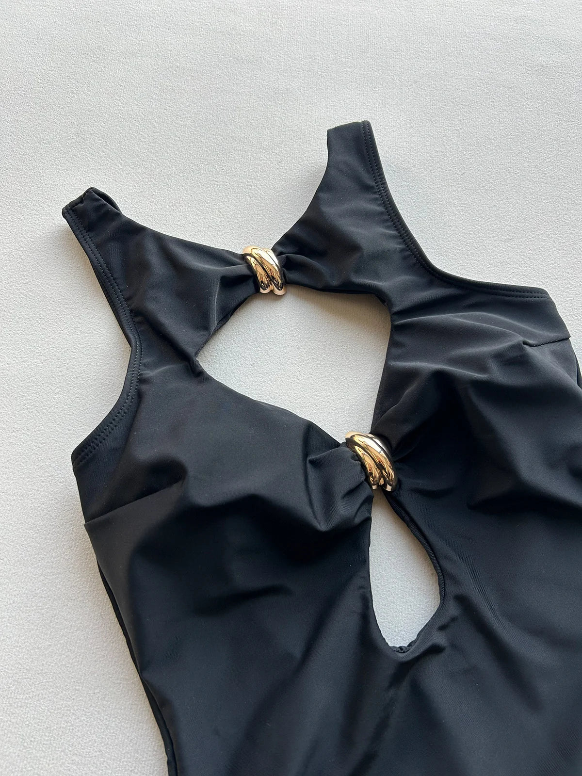 Sexy Hollow Out Metal Buckle One Piece Swimsuit 2026 Women Black Backless Slimming Bathing Suit Beach Holiday Swimwear Monokini