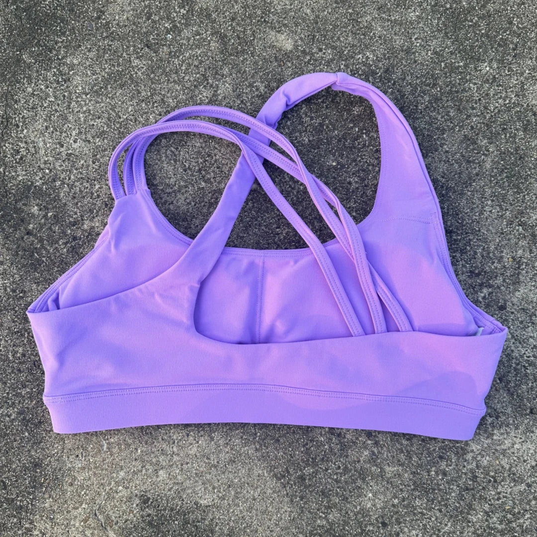 Solid Color Women Fitness Sport Bra Top High Strength Cross Shoulder Strap Gym Underwear Shockproof Tight Workout With Chest Pad