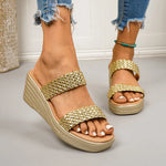 Lightweight Gold Wedge Heel Sandals Women Summer Woven Platform Gladiator Sandals Woman Plus Size 43 Thick Sole Sandalias Mujer