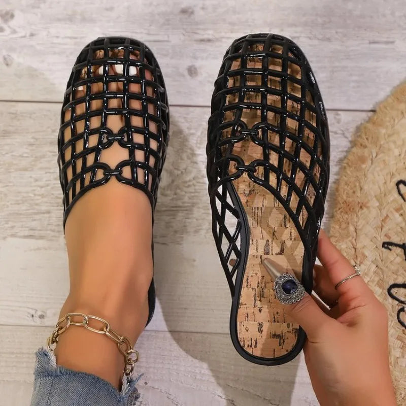 Women Jelly Flats Mesh Ballet Flats Closed Toe Beach Jelly Shoes Lightweight Casual Flat Sandals Breathable for Summer Beach