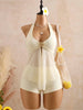 Sexy Beige Two Piece Bikini Set 2026 Women Metal Sun Ornament Mesh Tank Top High Waist Swimsuit Holiday Bathing Suit Swimwear