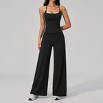 Color Contrast Yoga Sets Women Hanging Neck Slim Sports Tank Top Running Fitness Suit Outdoor Flare Leggings Workout Clothes