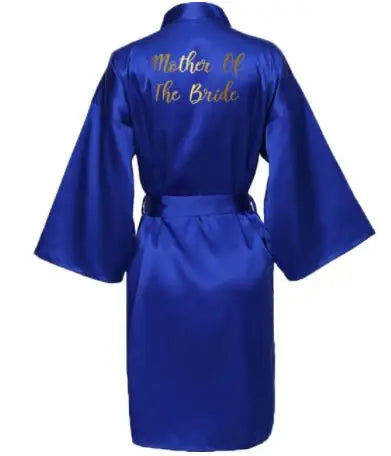 Silk Satin Robes Bridesmaid Bride Robes Bridesmaid Robes Wedding Long Robe Bathrobe Gold Print Royal Blue Robe
