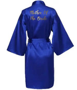 Silk Satin Robes Bridesmaid Bride Robes Bridesmaid Robes Wedding Long Robe Bathrobe Gold Print Royal Blue Robe