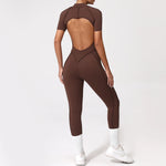 With Zipper Hollow Back Yoga Jumpsuit Sportswear Women Gym Clothes Running Fitness Yoga Backless Bodysuit